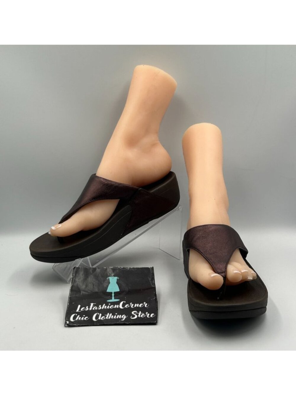 FitFlop Women's Chocolate Metallic Brown Leather Lulu Toe Post Sandals Sz 7 3521